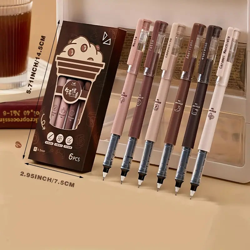 6pcs, Brown Gel Pens