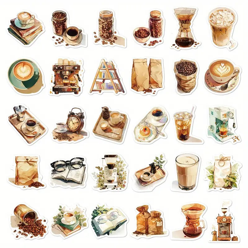 Coffee-Themed Waterproof Stickers