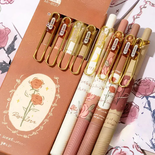 4pcs, Cute Rose Floral Gel Pen