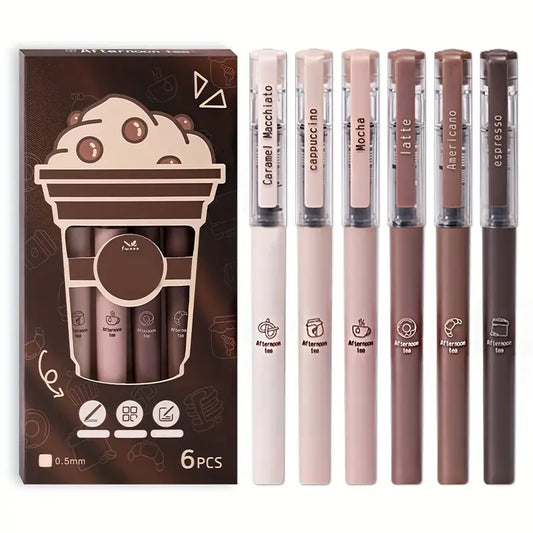 6pcs, Brown Gel Pens